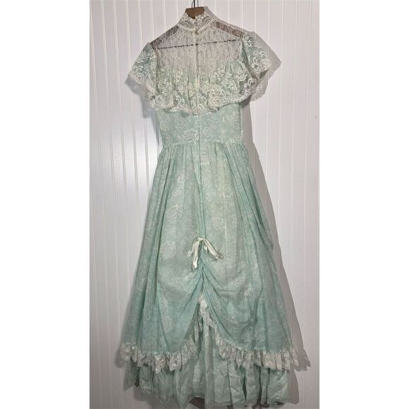 Gunne Sax Jessica McClintock Mint Lace Prairie Dress S Vintage Cottagecore Gown - Picture 5 of 10